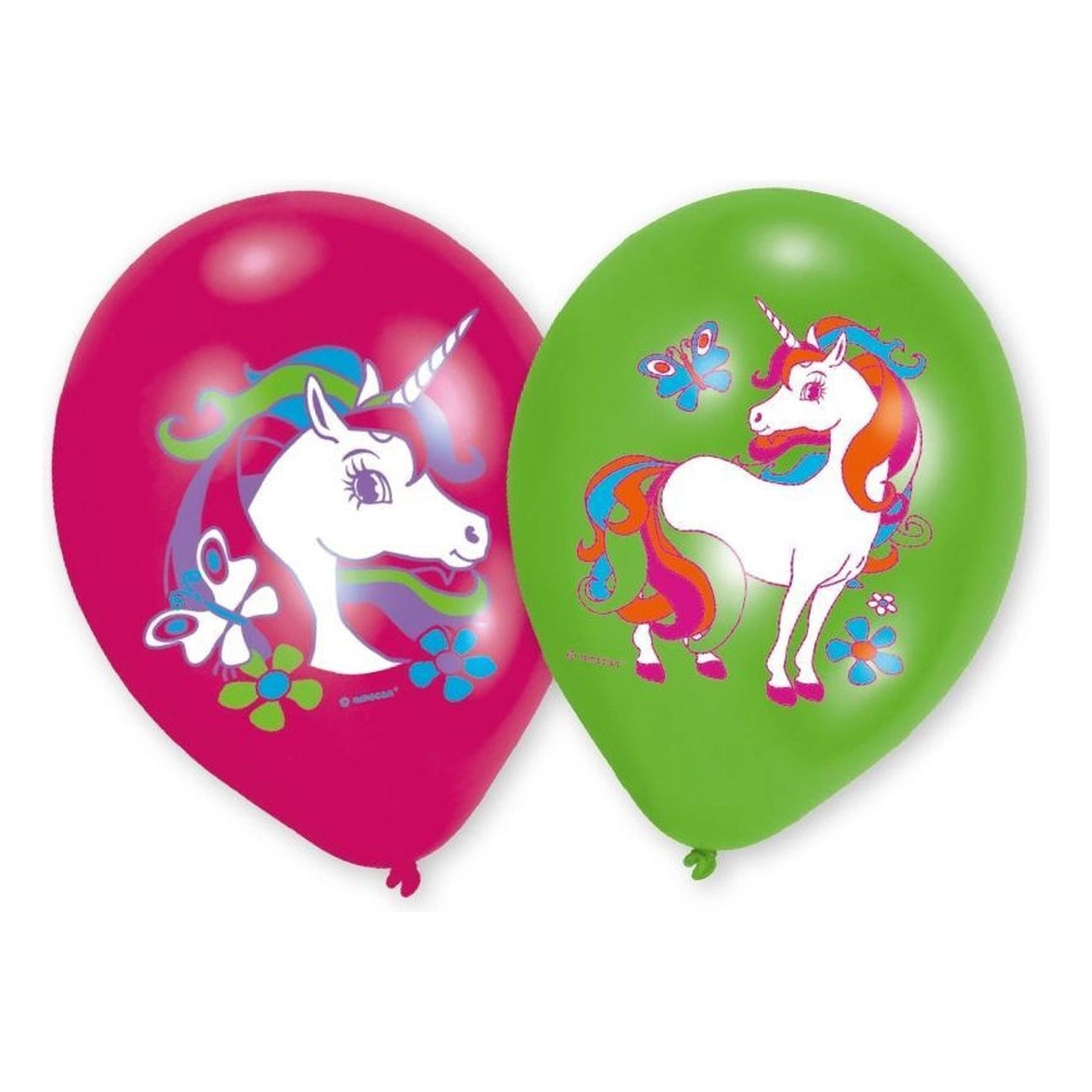 Unicorn verjaardag ballon 27 cm - roze & groen 6 stuks