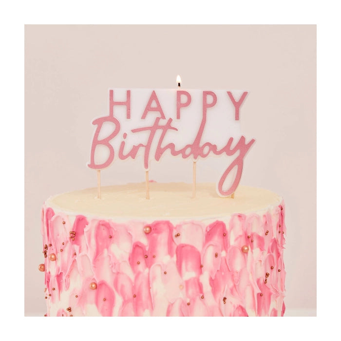 Verjaardagskaars Happy Birthday Rose Goud 12,5 x 11cm