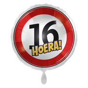 Verkeersbord Folieballon Hoera 16 jaar 43cm