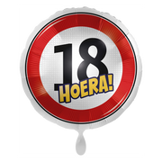 Verkeersbord Folieballon Hoera 18 jaar 43cm