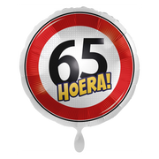 Verkeersbord Folieballon Hoera 65 jaar 43cm