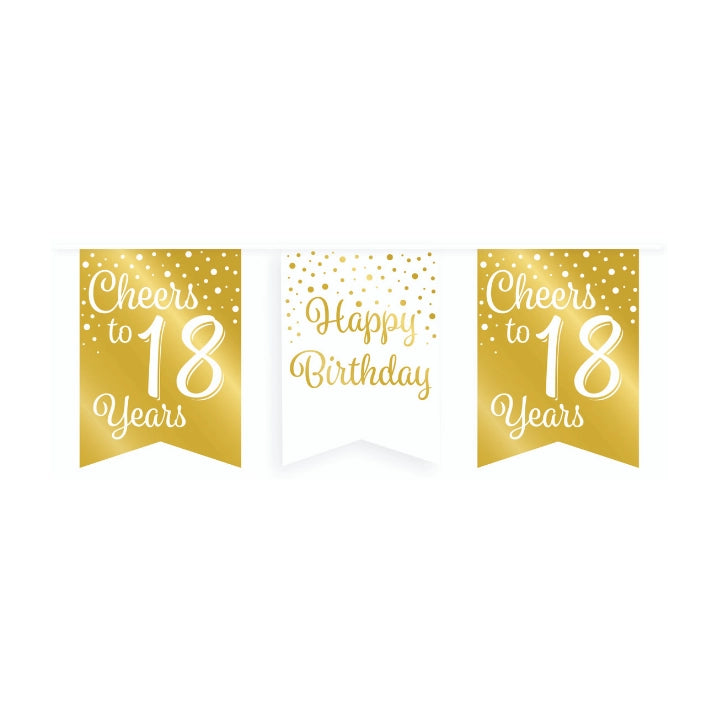 Vlaggetjesslinger - 18 jaar - wit en goud