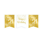 Vlaggetjesslinger - 21 jaar - wit en goud