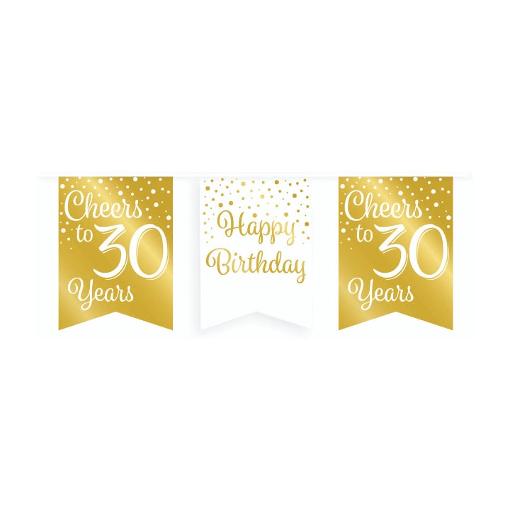 Vlaggetjesslinger - 30 jaar - wit en goud