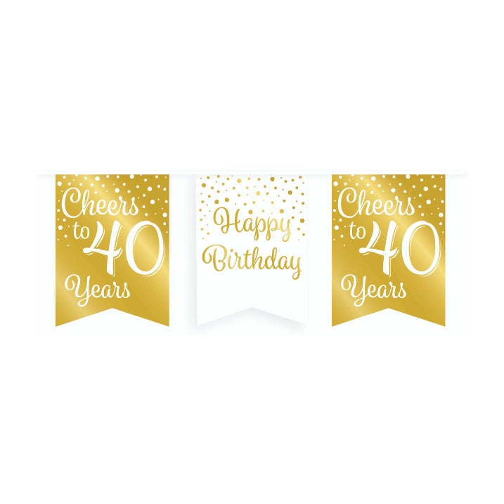 Vlaggetjesslinger - 40 jaar - wit en goud