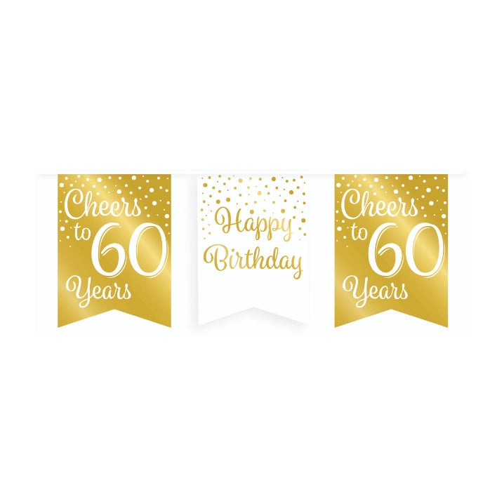 Vlaggetjesslinger - 60 jaar - wit en goud