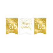 Vlaggetjesslinger - 65 jaar - wit en goud