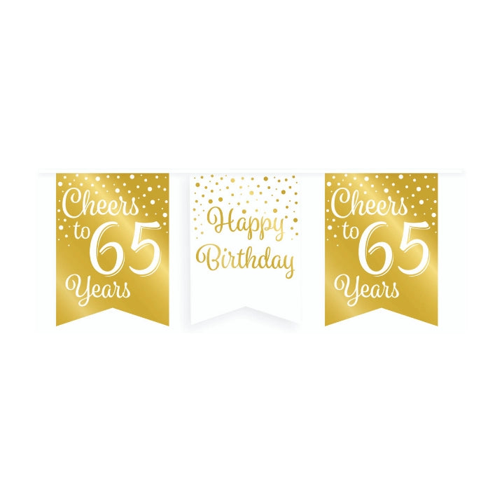 Vlaggetjesslinger - 65 jaar - wit en goud