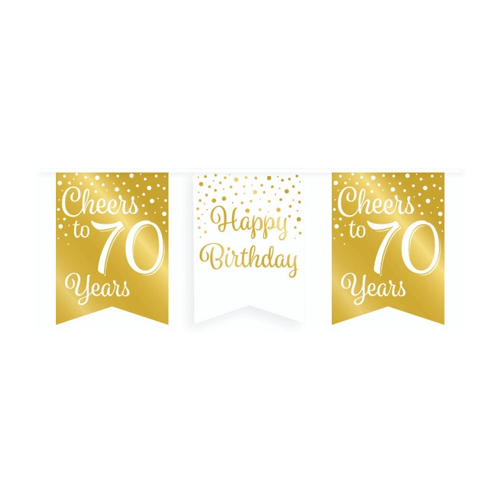 Vlaggetjesslinger - 70 jaar - wit en goud