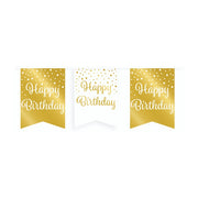 Vlaggetjesslinger - Happy Birthday - wit en goud