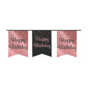 Vlaggetjesslinger - Happy Birthday - zwart en rosé goud