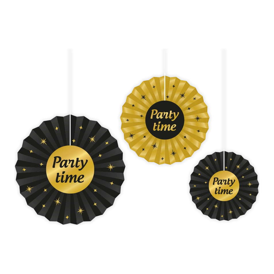Waaier Party Time Goud Zwart