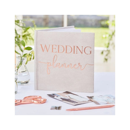 Weddingplanner Suede grijs met rosé gouden letters bruiloft 48 pagina's