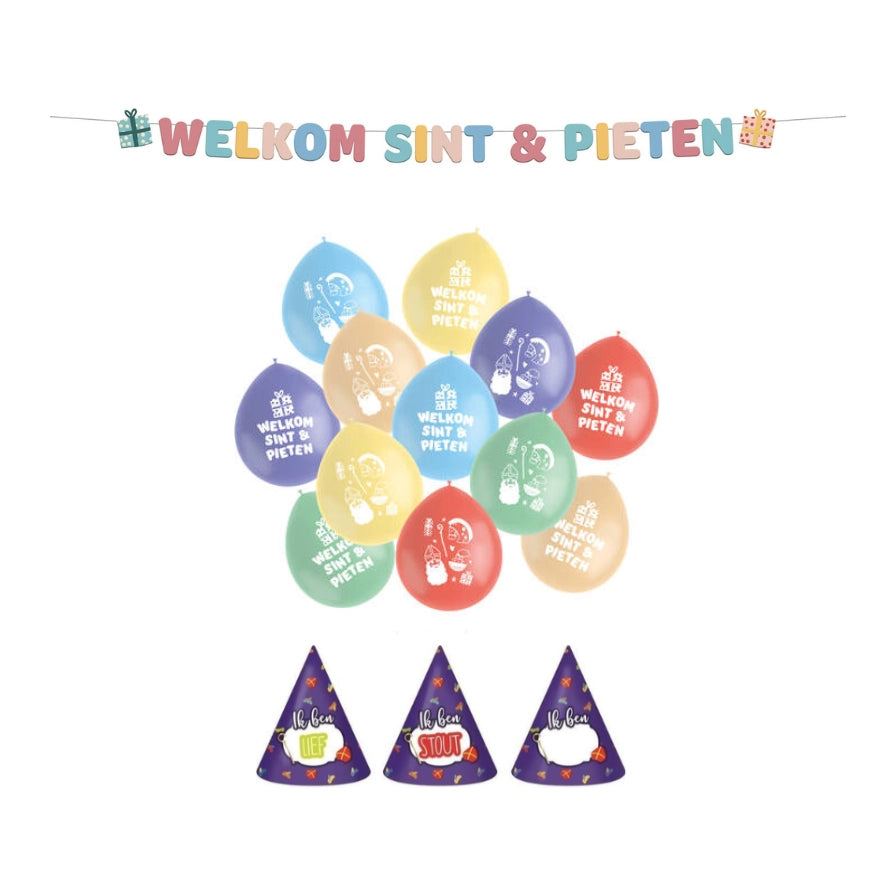 Welkom Sint en Pieten letterslinger en ballonnen (pakket 14)