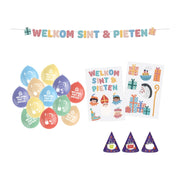 Welkom Sint en Pieten letterslinger, raamstickers en ballonnen (pakket 17)