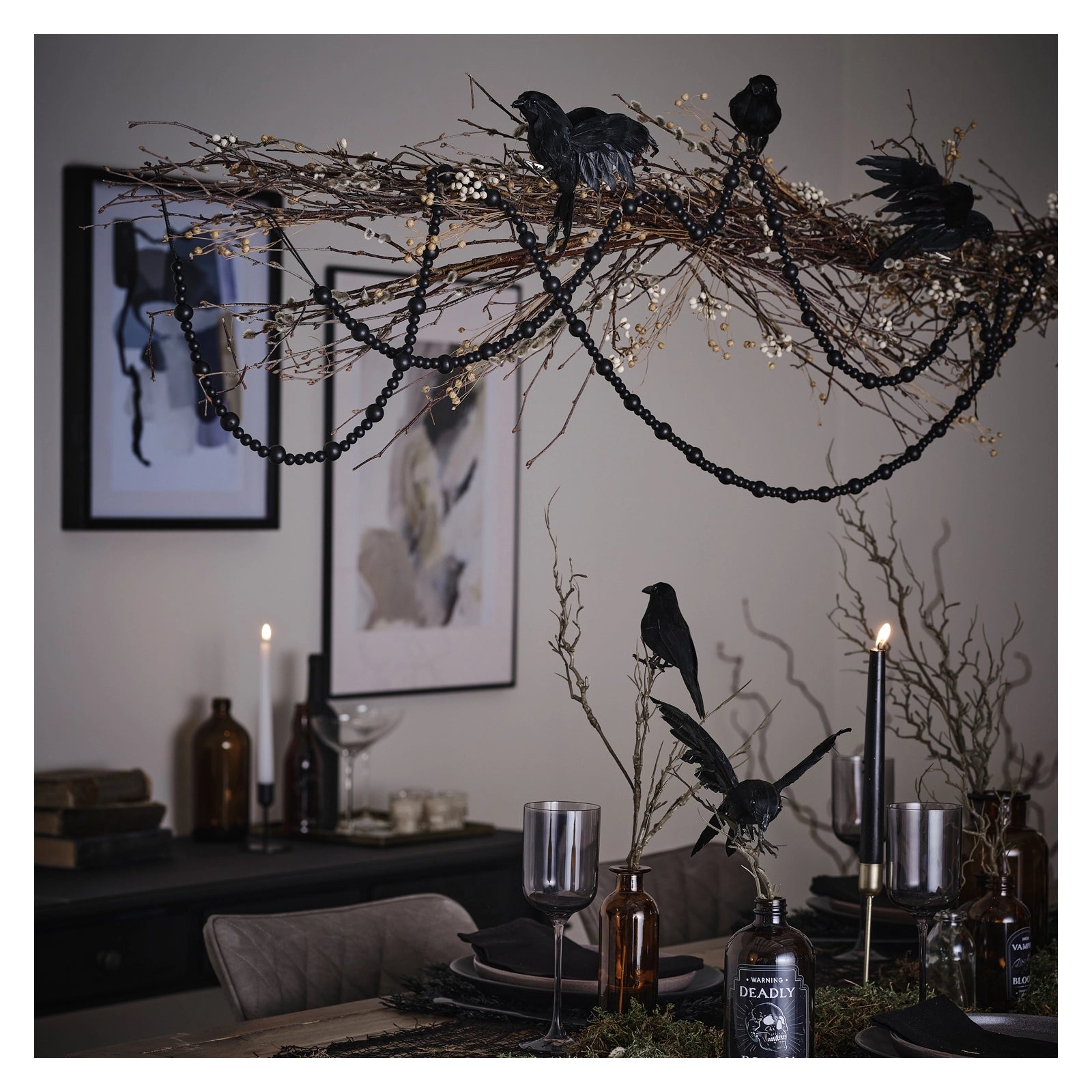 Zwarte kralen halloween slinger - 3 meter